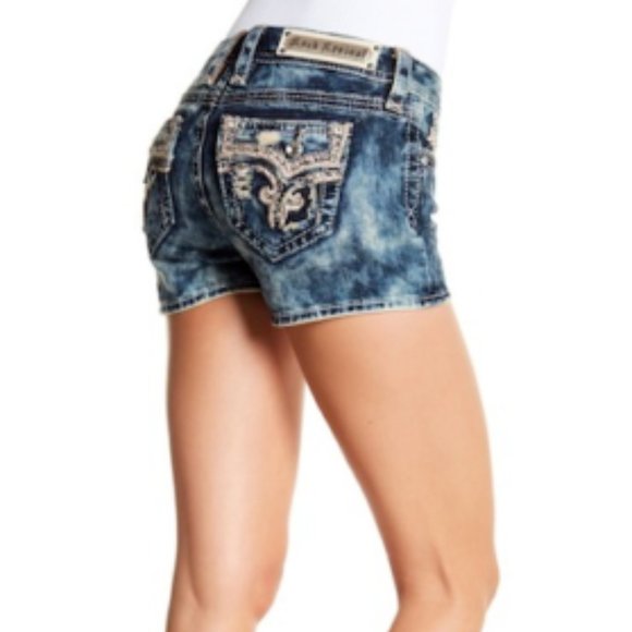 😎HTF🤘 ROCK REVIVAL BETTY Medium ACID WASH EMBELLISHED SHORTS 30 - Picture 14 of 16